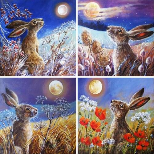 Evershine Diamond Painting Animals Cross Stitch Moon Diamond Embroidery Rabbit New Arrival Mosaic Kit Handmade Gift Wall Decor