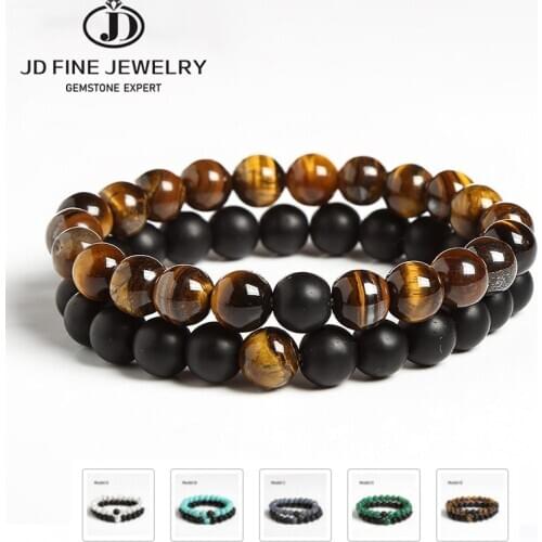 JD Hot 2pcs/set 5 Style White Black Couples Distance Bracelet Natural Stone Yoga Beaded Bracelet for Men Women Gift Charm Strand
