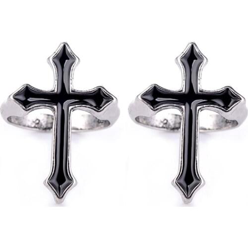 1 Pair Black Cross Ring, Gothic Metal Finger Ring for Men, Biker Cocktail Party Ring