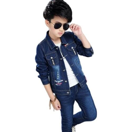 Spring & Autumn Cowboy Boy Sets Two-Piece New 2021 Korean Version Jacket Clothes For Teens Slim Lapel Casual Childrens Clothing