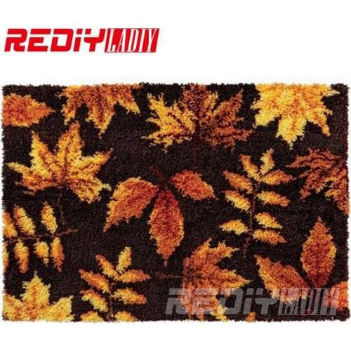 DIY Carpet Rug Autumn Leaves Latch Hook Rug Kits 3D Crocheting Tapestry 100% Acrylic Yarn Cushion Set for Embroidery Floor Mat