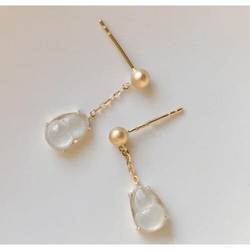 Original design natural chalcedony gourd earrings Chinese style retro elegant light luxury charm womens silver jewelry