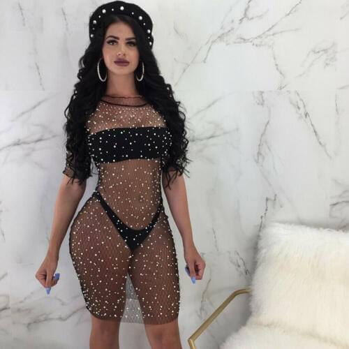 Summer Sexy Women Bikini Cover Up Dress Robe Mesh Fishnet See Through Perspective Swimsuit Swimwear Bathing Suit