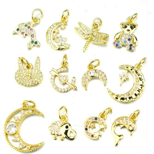 Fashionable new necklace accessories, dragonfly pendant, moon pendant, zircon dolphin jewelry, suitable for jewelry samples