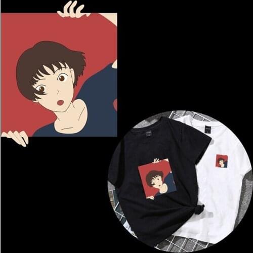 Cartoon Anime Girl Iron On Transfer For Clothes Cartoon DIY Heat Transfer Vinyl PVC Patch Applique Thermal Transfer Stickers