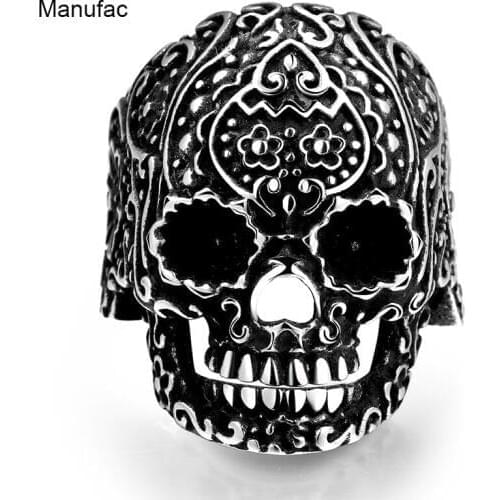 Punk Vintage Trend Mens Ring Gothic Mens Skull Flower Biker Titanium Steel Mens Rings Jewelry
