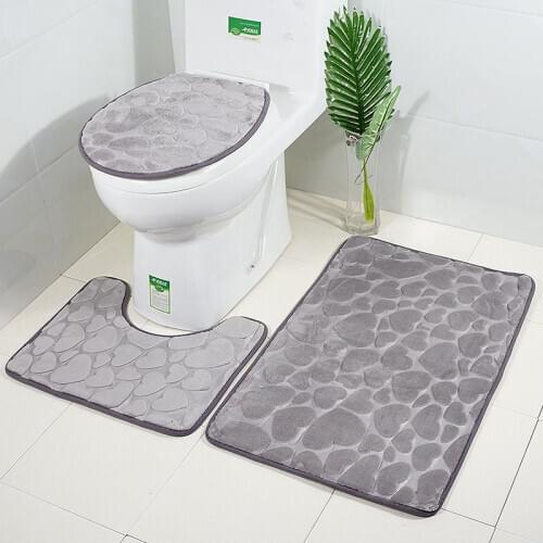 3-Piece Bath Mat Set With Love Embossed Pattern Bath Mat Non-Slip Shower Mat And Toilet Mat Bathroom Supplies