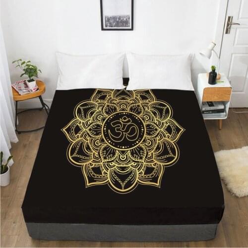 Fitted Sheets Mattress Cover With Elastic Band Linens Bedsheet Bed Sheet 90x200 160x200 135x200 Size 3D Printed Black Golden