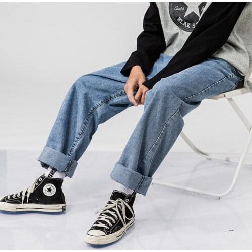 2021 New Men Vintage Fashion Loose Wide Leg Jeans Trousers Male Japan Korea Streetwear Hip Hop Denim Pant
