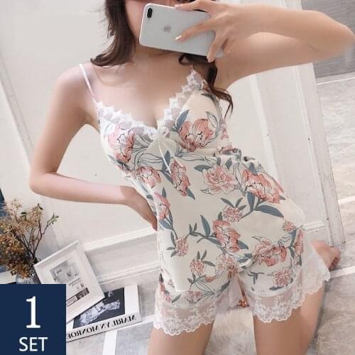 2021 Summer New Woman Pajamas Silky Satin Sling Sexy Lace Sleepwear Women V-Neck Silk Satin Striped Camisole Pajamas Set