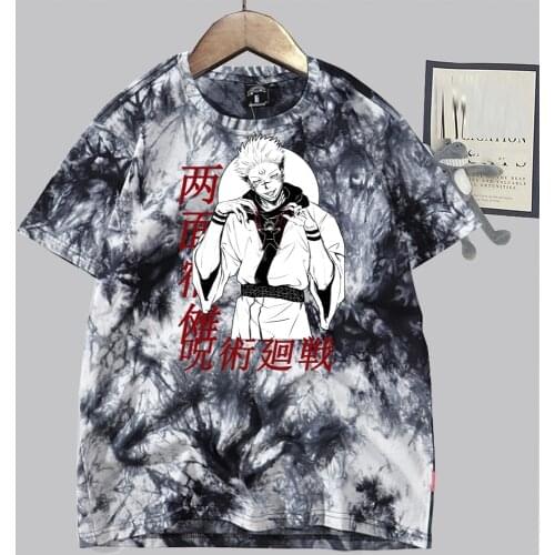New Fashion Tie Dye T-shirt Jujutsu Kaisen Men T-shirt Anime Harajuku Ryomen Sukuna Summer Short Shirt Sportswear Casual Top