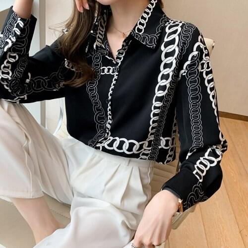 Chikichi 2021 Spring and Autumn New Elegant Chain Print French OL Commuter Chiffon Long Sleeve Shirt Women Plus Size Blouse