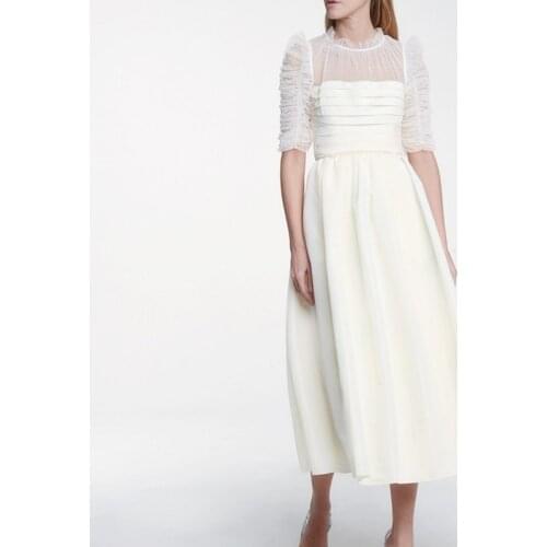 2020 New Arrive Women Midi Dress Half Sleeve Ruffles Pleated Female Party Dress With Belt