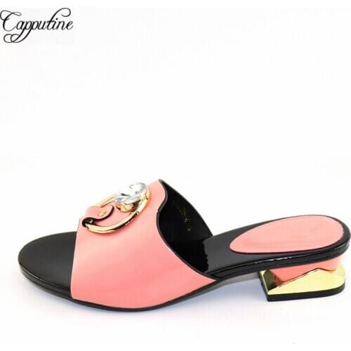 New Coming Peach Slippers African Womens Medium Heel Shoes CR336 Height 4CM