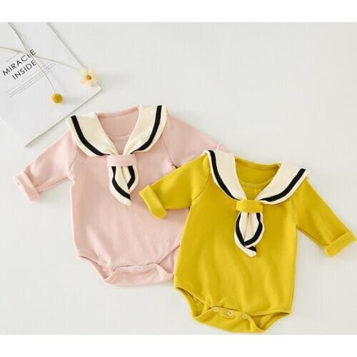 New Infant baby Girls Boys Rompers Toddler Long Sleeve Autum Clothes Cute Sailor Collar Pullover Cotton Bodysuits Baby Jumpsuits