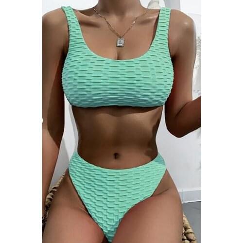 Solid Bikinis 2021 Ribbed Swimsuit Women High Cut Bikini Set Push Up Bathing Suit Brazilian Swimwear Female Biquini Beach Wear
