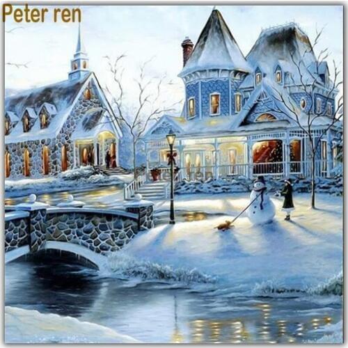 Peter ren Diamond Painting Cross Stitch house Full Square/Round drill Diamond Embroidery Snow town 5d Diy Mosaic decor
