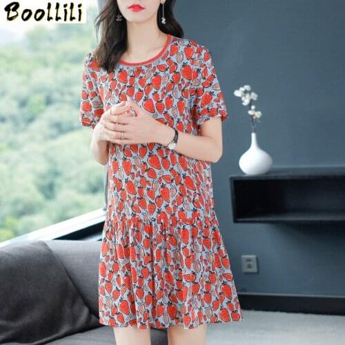 Boollili Real Silk Dress Women Summer Dress Korean Print Midi Beach Dress Elegant Party Dresses Woman Vestidos Mujer