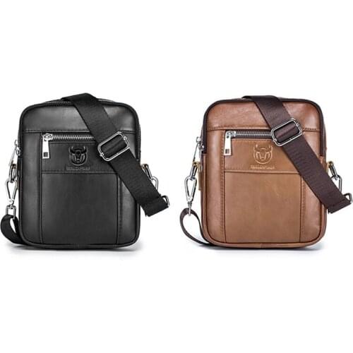 BULLCAPTAIN Casual Mens Messenger Shoulder Bag High Quality Smooth Hardware Zipper Pocket Leather Shoulder Bag For Men