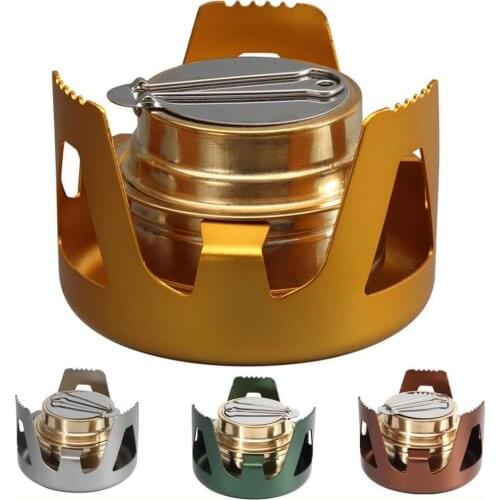 Practical Heavy Duty Brass Stove Burner With Aluminum Alloy Stand Lid For Outdoor Camping Hiking Backpacking Cooking Portable