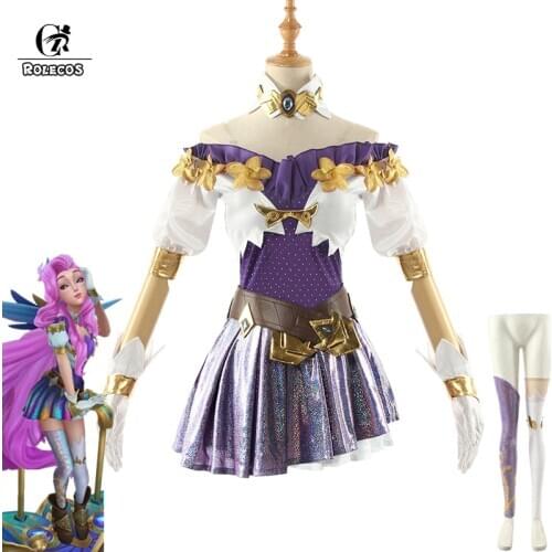 ROLECOS Game LOL Cosplay KDA Seraphine Costume Dress 2020 The Starry-Eyed Songstress Sreaphine Women Cosplay Costume Dresses Set