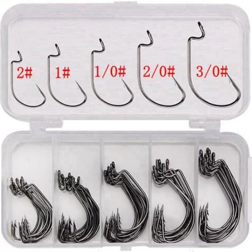 50pcs/box Fishing Hook 2# 1# 1/0# 2/0# 3/0# Soft Worm Hooks High Carbon Steel Crank Fishhook Barbed Fishing Accessories