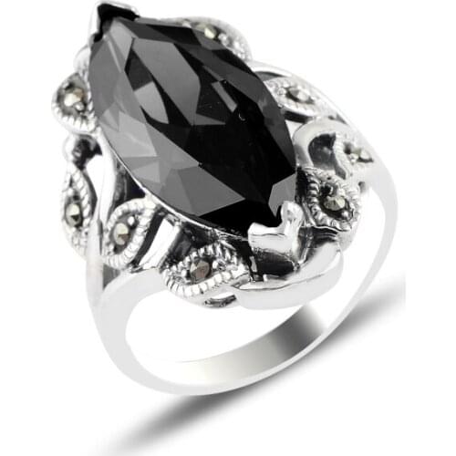 Silver 925 Sterling Marcasite & Zircon Crystal Ring