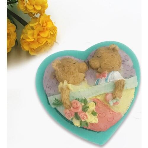 Cartoon Couple Lovers Bear 3D Silicone Mold Mini Soap Chocolate Fondant DIY Polymer Clay Mould Cake Decorating Tools