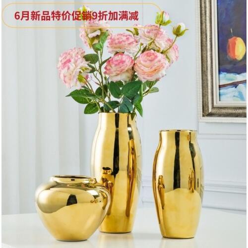 Wedding decoration European Luxury Living Room Soft Decoration Golden Ceramic Vase Hotel Club Placed Simple Flower Arrangement