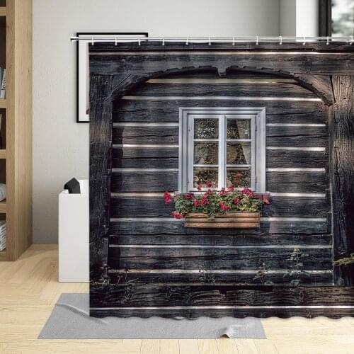 Retro Wooden Window Shower Curtain Vintage Old Door Country Farmhouse Curtains Polyester Set Bathroom Bathtub Screen Waterproof