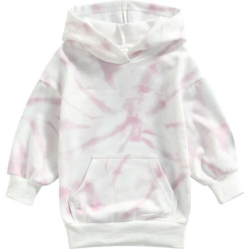 1-5Y Kids Girls Tie-dye Hooded Sweatshirt Loose Long Sleeve Hoodie with Front Pocket Spring Autumn Casual Long Pullover