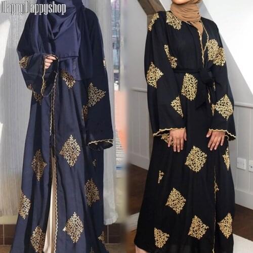 Women Ethnic Embroidery Cardigan Turkish Kaftan Islamic Muslim Ramadan Robe Open Front Abaya Dubai Party Gown Maxi Long Dress