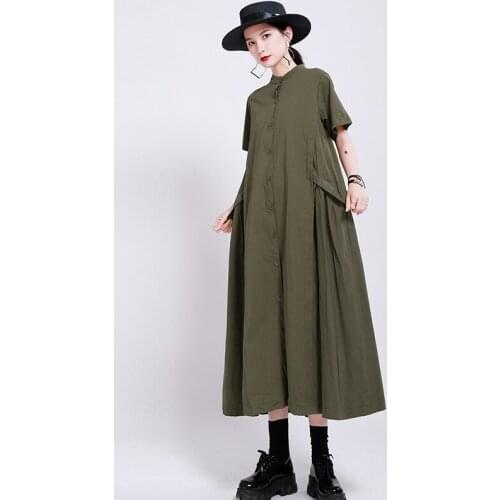 Dress Summer 2021 New Womens High Quality Design Sense Of Japanese Pure Color Cotton Linen Irregular Splicing Large Swing Dress