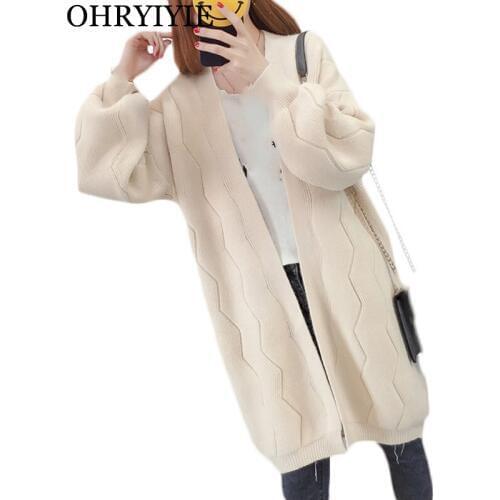 OHRYIYIE Winter Long Cardigan Women Sweater 2021 New Autumn Fashion Loose Knitted Cardigans Female Oversized Sweaters Pull Femme