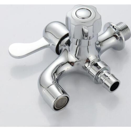 1PC Washing Machine Faucet Brass Tap Double Water Outlet Garden Bathroom Bidet Faucet Polished chrome-plated