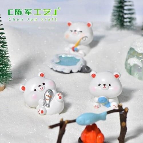 ZOCDOU 1 Piece Cartoon Cute Glacial Polar Bear Small Statue Little Figurine Crafts Figure Ornament Miniatures