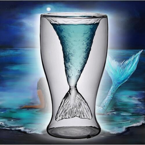 1 piece Creative 3D Crystal Mermaid Cup Glass Mug Vodka Shot Drinking Bar Party Cup Drinkware Double Wall Glass