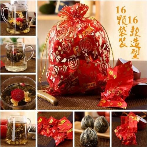 16 Pieces Blooming 2020 Different Flower Handmade Flower Tea Chinese Flowering Balls Herbal Crafts Flowers Gift Packing