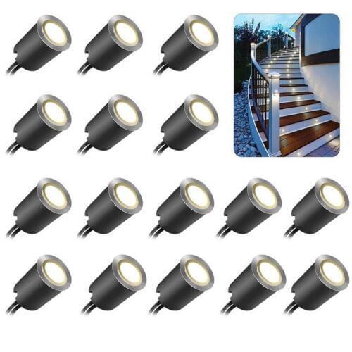 16PCS Recessed LED Deck Light Kits with Protecting Shell SMY In Ground Outdoor LED Landscape Lighting IP67 Waterproof 12V Lamps