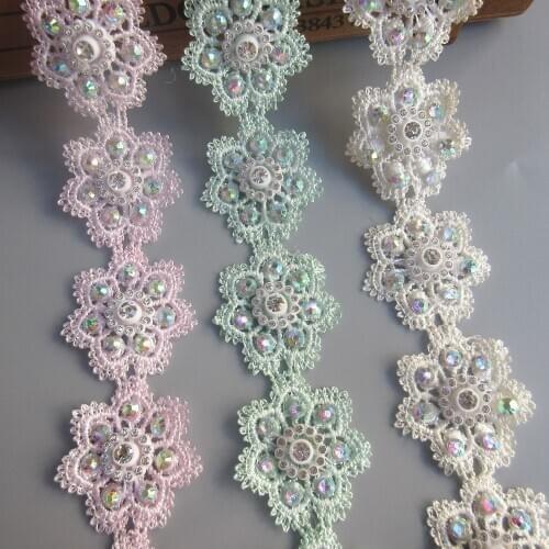 20x Polyester 4cm Flower Diamond Lace Edge Trim Ribbon Fabric Embroidered Applique Sewing Craft Crochet Wedding Dress Clothes