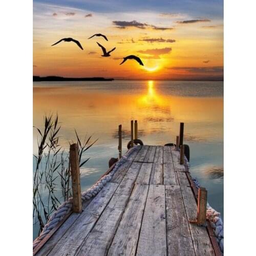 3D Diamond Painting Cross Stitch -Small Bridge Sunset- Rhinestones Crystal Needlework Diamond Embroidery Full Diamond Decorative