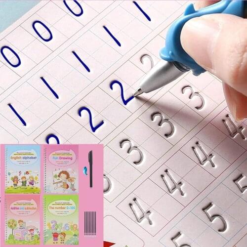 4pcs Books+Pen Magic Practice Book Free Wiping Childrens Toy Writing Sticker English Copybook For Calligraphy Montessori Toys