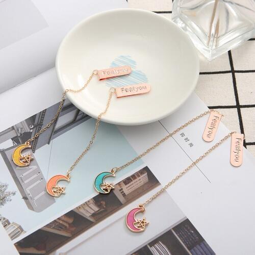 4 Pcs/Set Cute Cartoon Stars and Moon Metal Pendant Bookmark Book Holder Message Card Gift Stationery