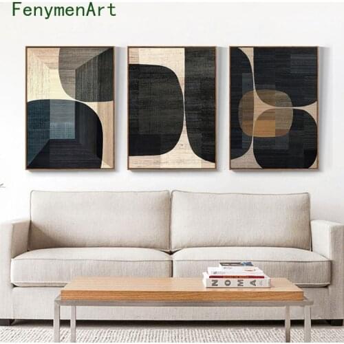 Abstract Colors Combination Canvas Paintings Brown Geometric Poster Morden Wall Art Pictures for Living Room Office Decor