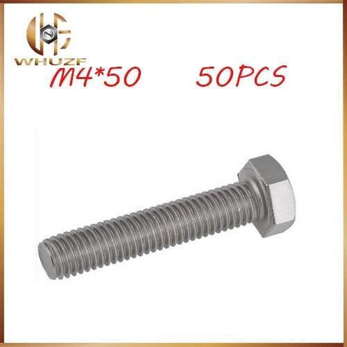 Free shipping50pcs/Lot DIN933 M4x50 mm M4*50 mm 304 Stainless Steel hex bolts Outside the hexagonal screw m4 bolts,m4 nails