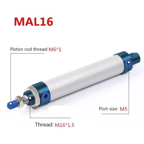 Free shipping MAL16 Series Mini Pneumatic Cylinder 16mm bore 25mm-500mm Stroke Double Acting Aluminum Alloy Air Cylinder