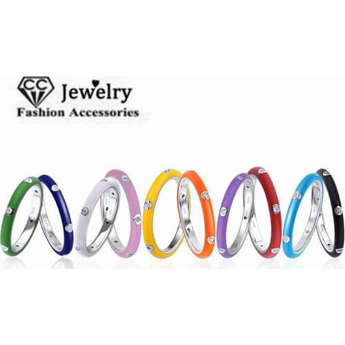 CC Solid 925 Silver Rings For Women Cubic Zirconia Colorful Stackable Handmade Enamel Ring Fine Jewelry Drop Shipping CC3160