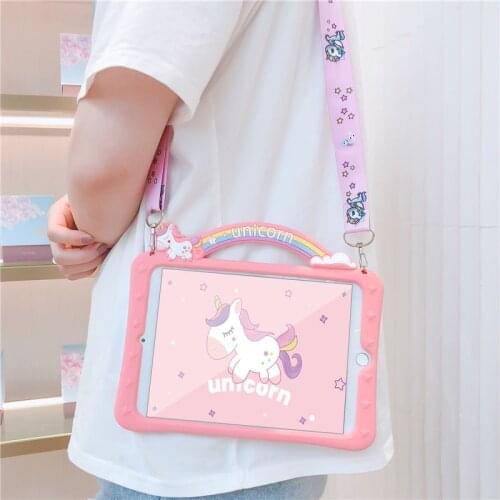 Kids Cartoon Cover for Ipad 7th 8th 10.2 6th 9.7 Pro 10.5 11 Air 1 2 3 4 Tablet Case Silicon Stand Shell Funda + Strap