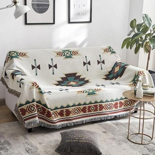 American Village Style Sofa Blanket Cotton Geometric Rug for Living Room Bohemia Tapestry Bed Sheets Towel Cover Wall Decor