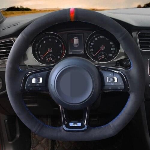 DIY Car Steering Wheel Cover Non-Slip Black Suede For Volkswagen VW Golf 7 GTI Golf R MK7 VW Polo GTI Scirocco 2015 2016 Kit